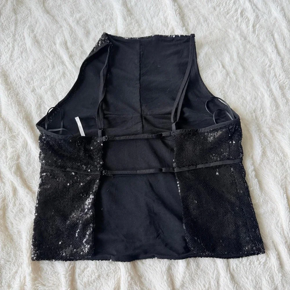 Free People Women's Sequin Open Back Tank, Size Small, Party Y2K